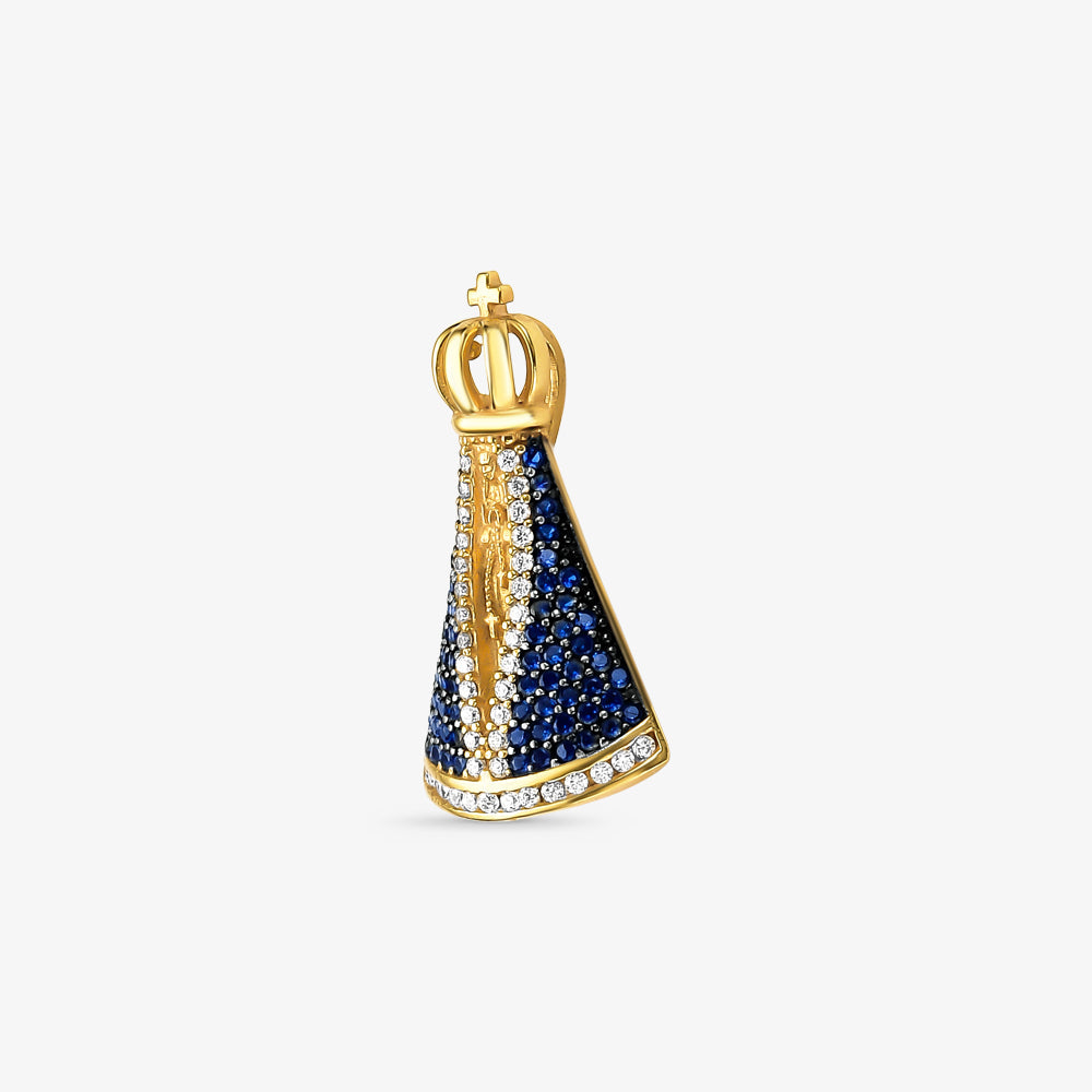 Pingente N.Sra Aparecida com Pedras em Ouro Amarelo 18K