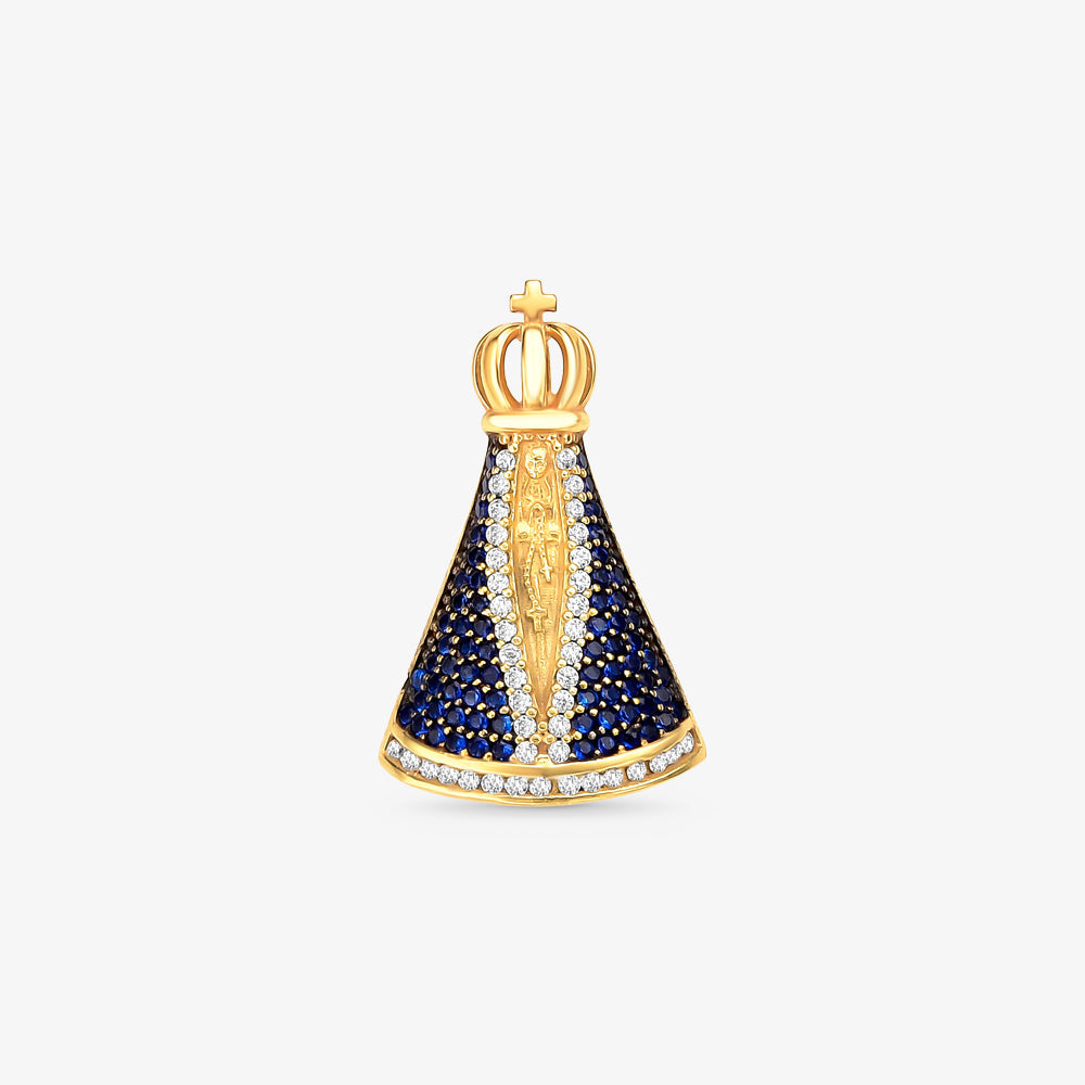 Pingente N.Sra Aparecida com Pedras em Ouro Amarelo 18K