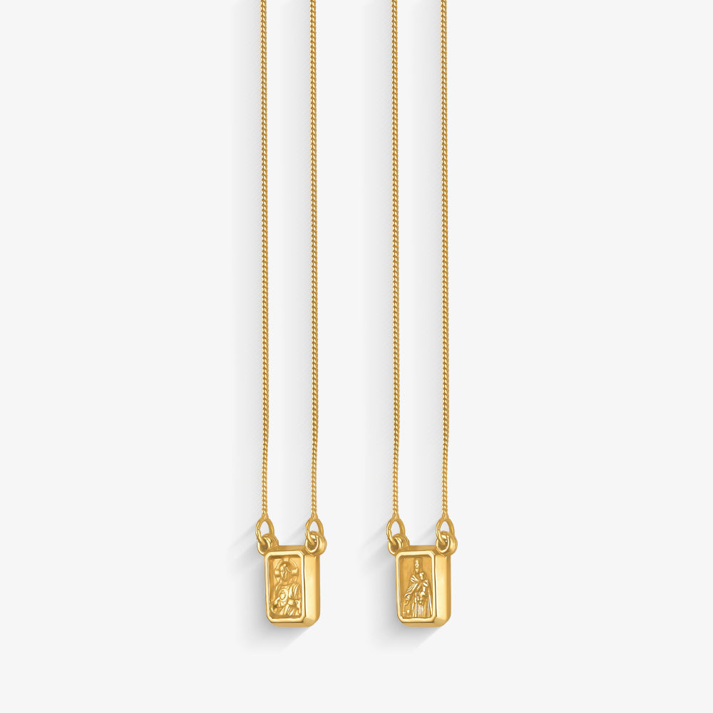 Escapulário Sagrado Coração Duplo com Veneziana em Ouro Amarelo 18K