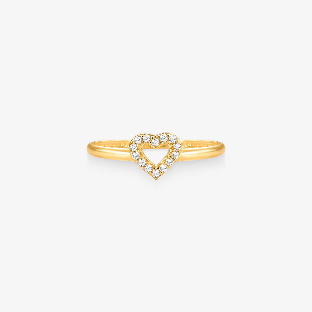 Anel Coração Vazado em Ouro Amarelo 18K