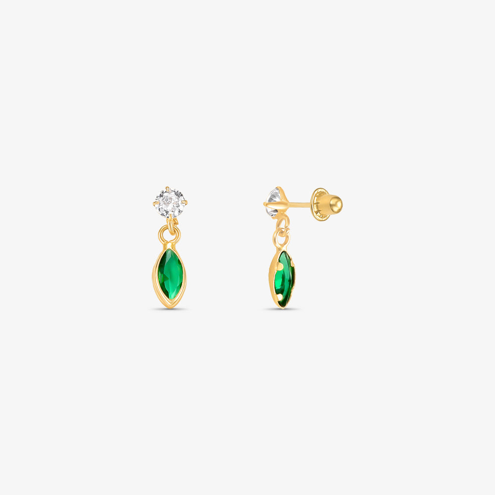 Brinco Baby Pendente com Pedra Navete em Ouro Amarelo 18K