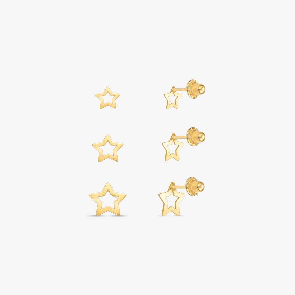 Brinco Baby Trio Estrela em Ouro Amarelo 18K