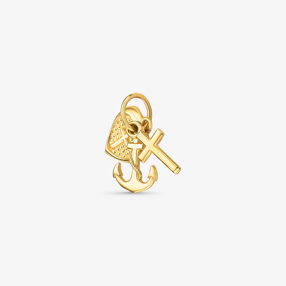 Pingente Patuá com Cruz, Âncora e Coração em Ouro Amarelo 18K