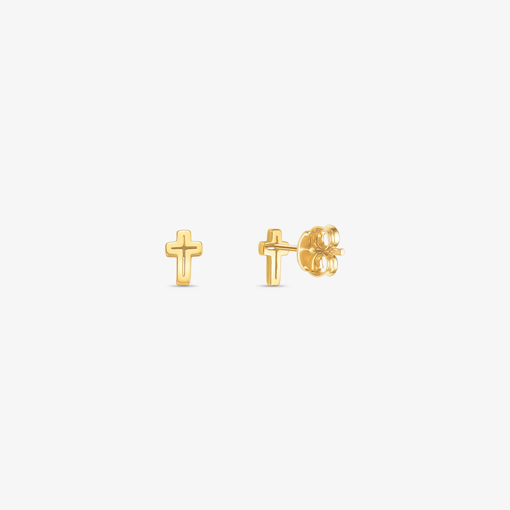 Brinco Mini Cruz em Ouro Amarelo 18K