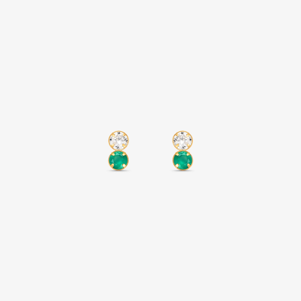 Brinco Baby com Pedra Dupla Verde em Ouro Amarelo 18K
