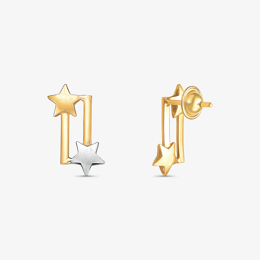 Brinco Palito com Estrelas Bicolor em Ouro 18K