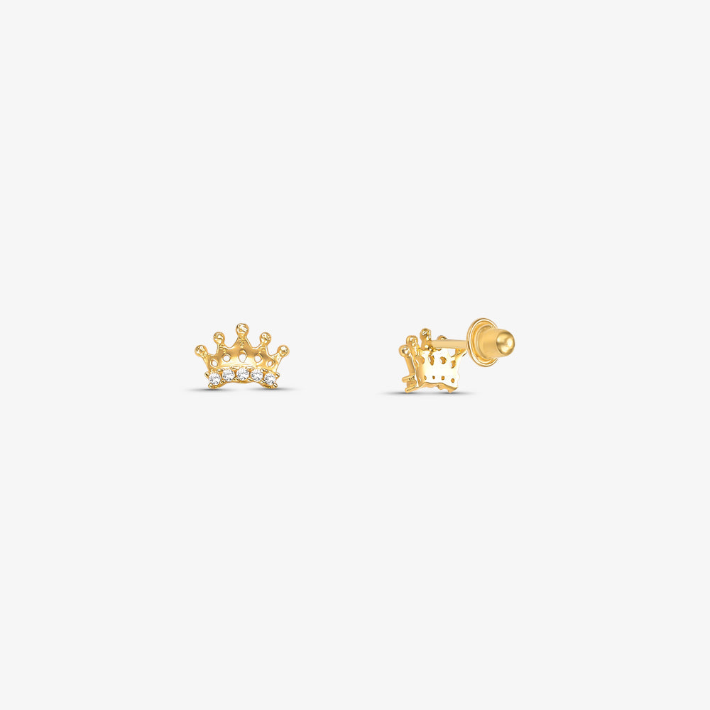Brinco Baby Coroa com Pedra em Ouro Amarelo 18K