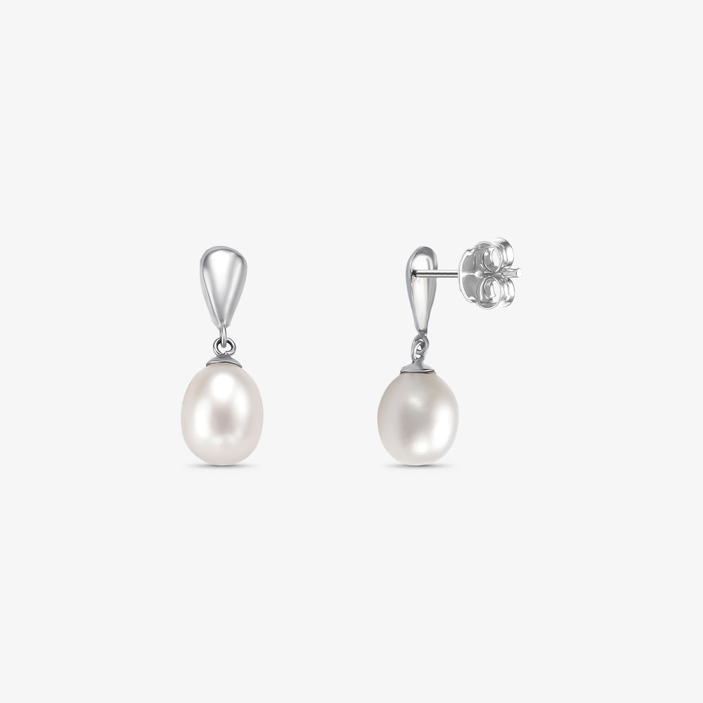 Brinco com Pérolas Naturais de 7mm em Ouro Branco 18K