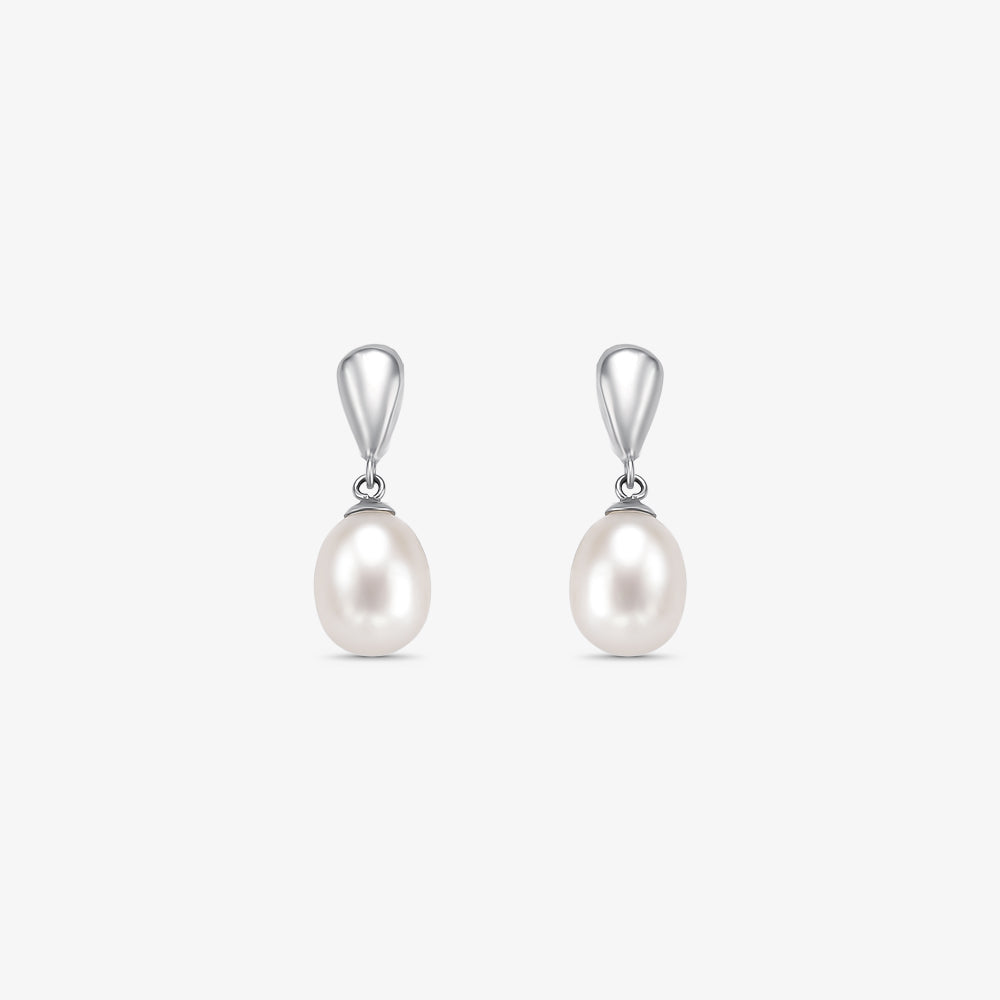 Brinco com Pérolas Naturais de 7mm em Ouro Branco 18K