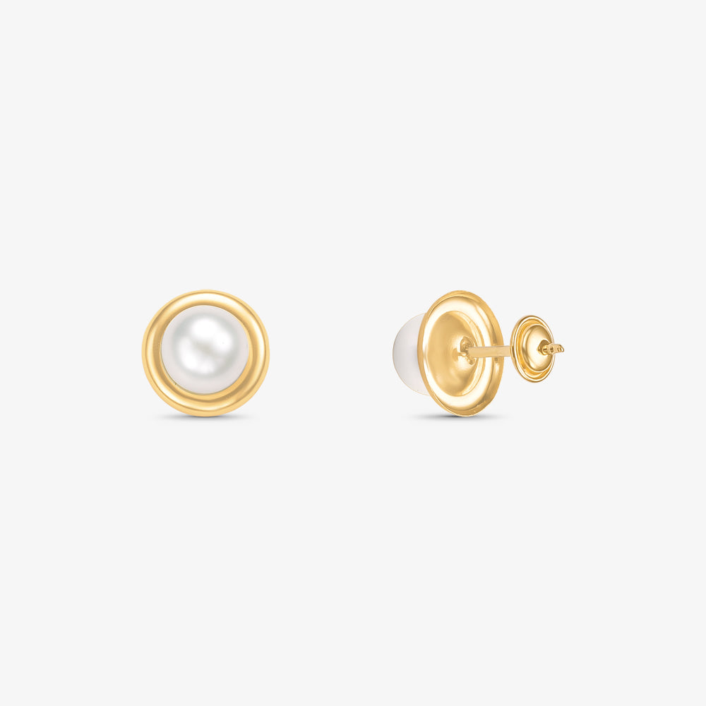 Brinco Pérola Natural Roseta em Ouro Amarelo 18K