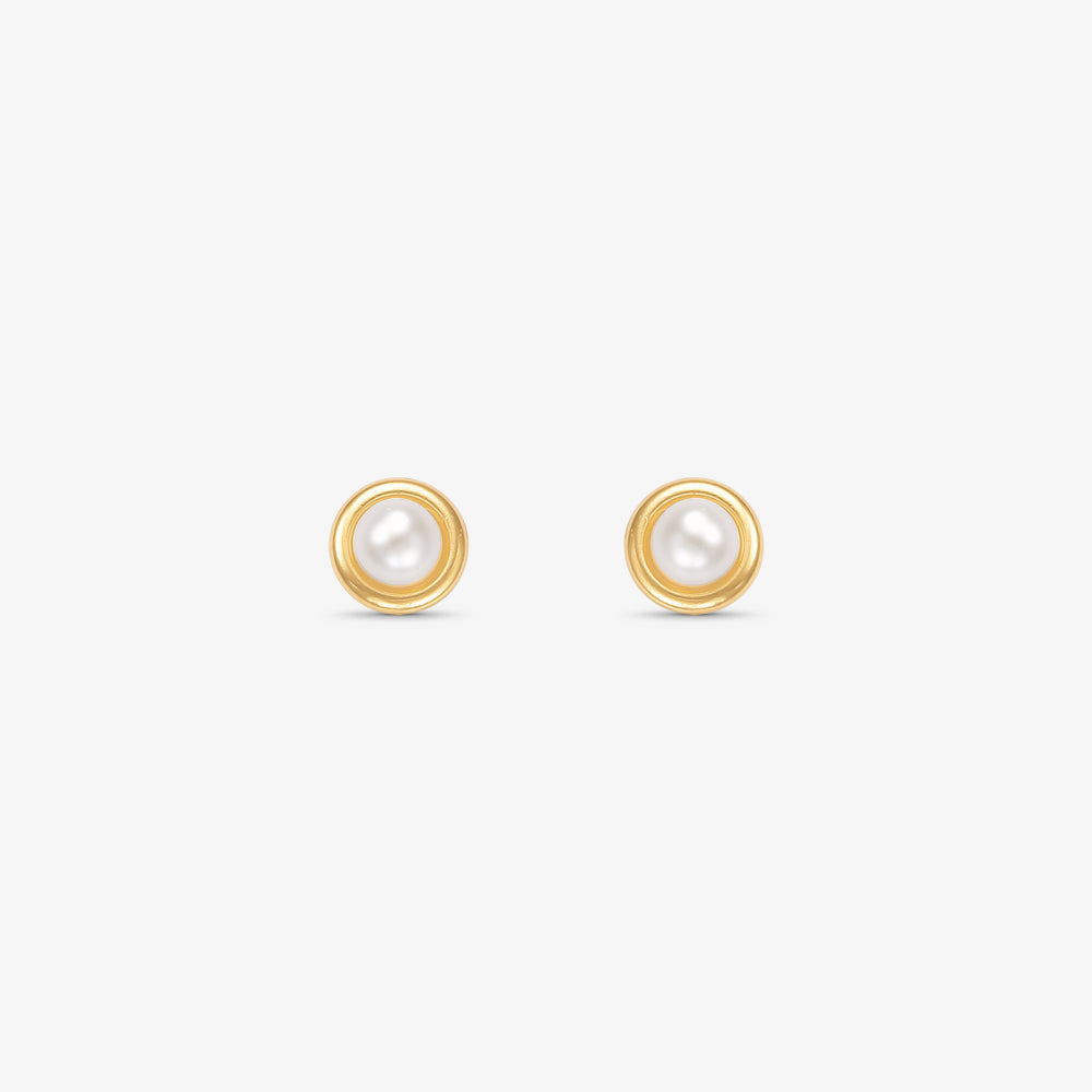 Brinco Pérola Natural Roseta em Ouro Amarelo 18K