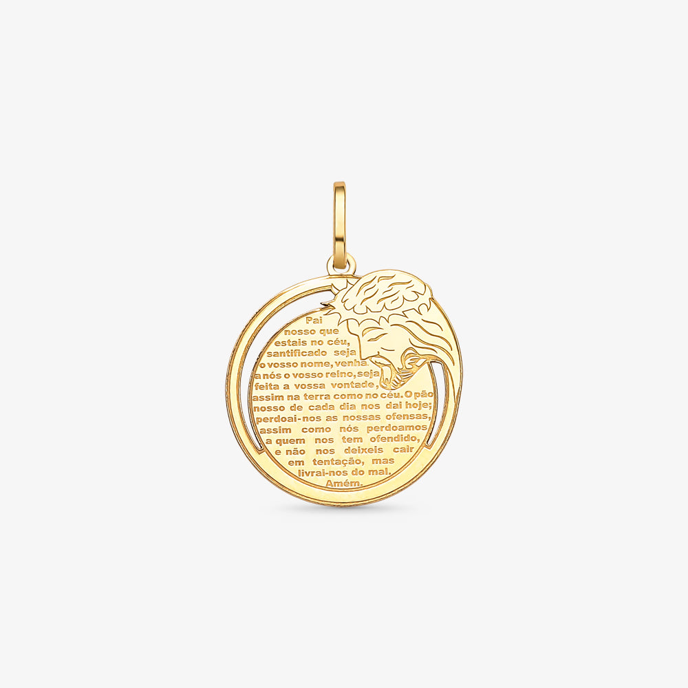 Pingente Vazado Pai Nosso com Face de Cristo em Ouro Amarelo 18K