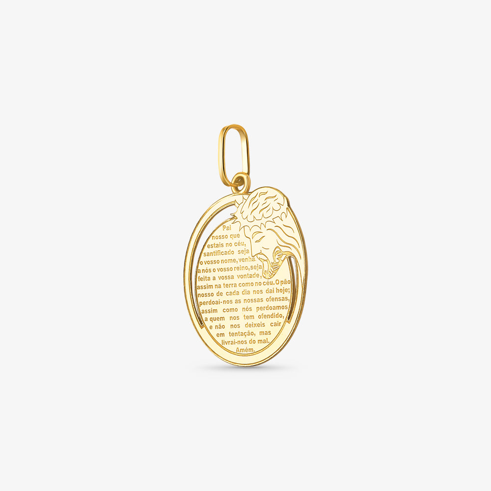 Pingente Vazado Pai Nosso com Face de Cristo em Ouro Amarelo 18K