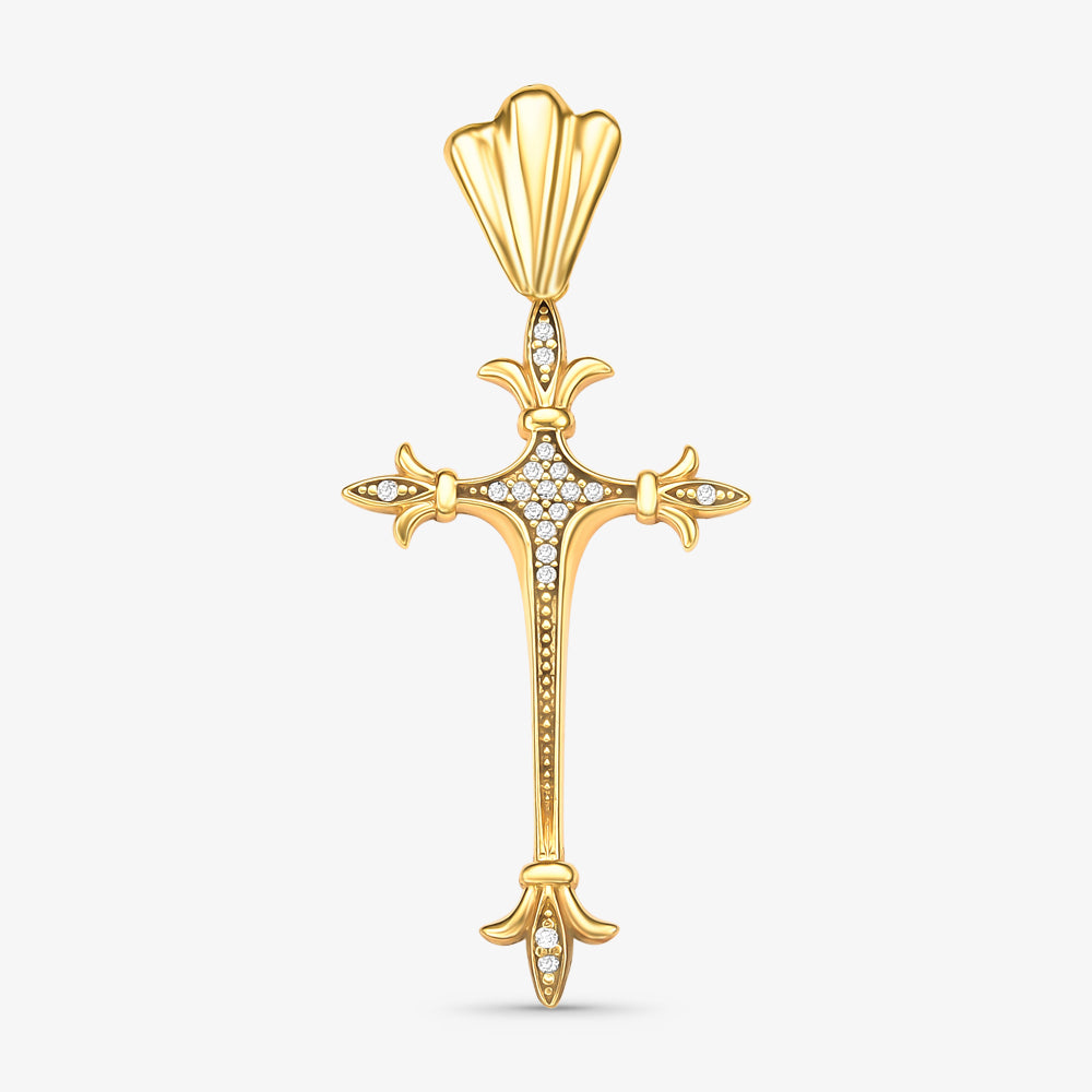 Pingente Cruz com Diamantes em Ouro Amarelo 18K