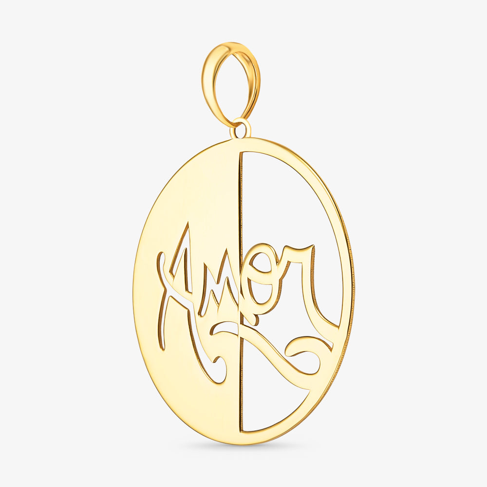 Pingente Círculo Trabalhado \u0022Amor\u0022 em Ouro Amarelo 18K