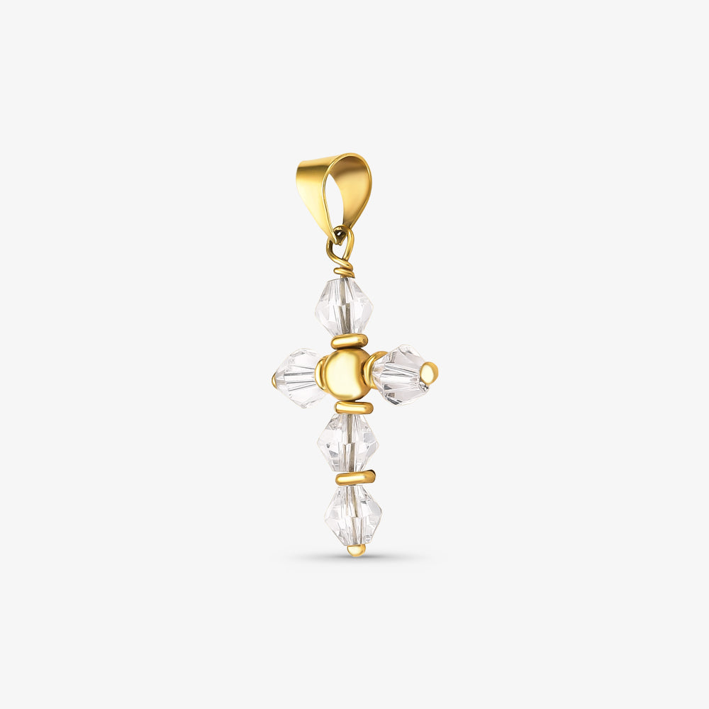 Pingente Cruz Cristal em Ouro Amarelo 18K