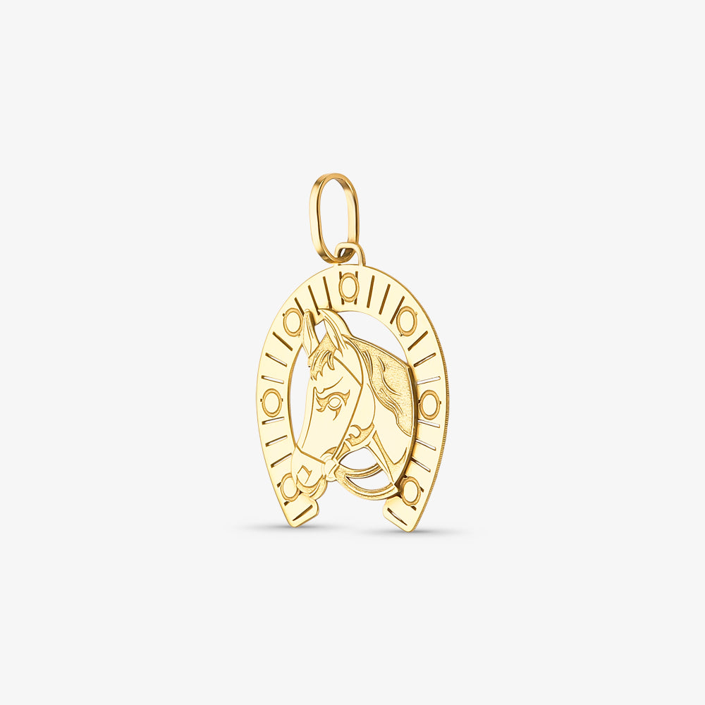 Pingente Cavalo com Ferradura em Ouro Amarelo 18K