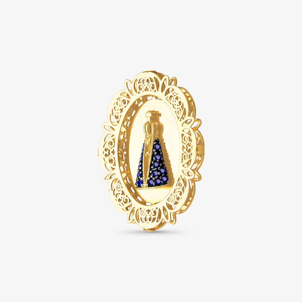 Pingente Nossa Senhora Aparecida c/Pedras em Ouro Amarelo 18K