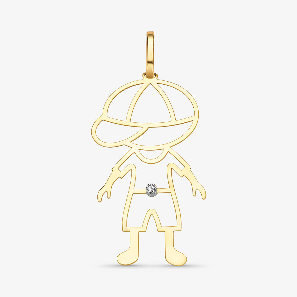 Pingente Menino com Boné em Ouro Amarelo 18K