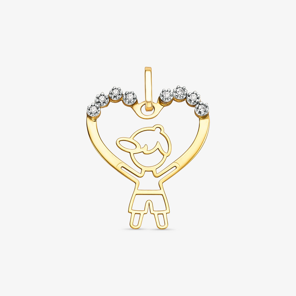 Pingente Menino Coração com Pedras em Ouro Amarelo 18K