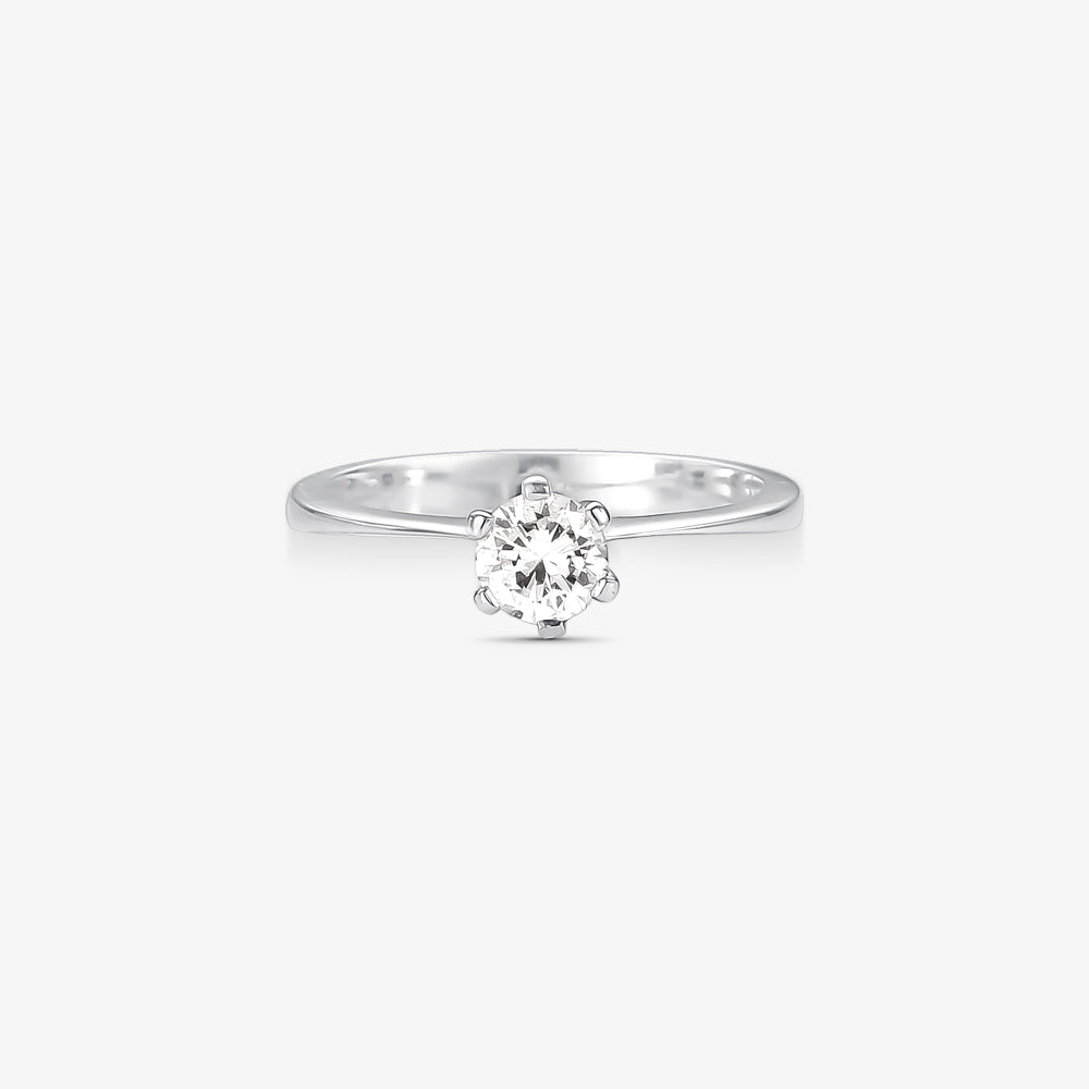 Anel Solitário Torre com Diamante em Ouro Branco 18K
