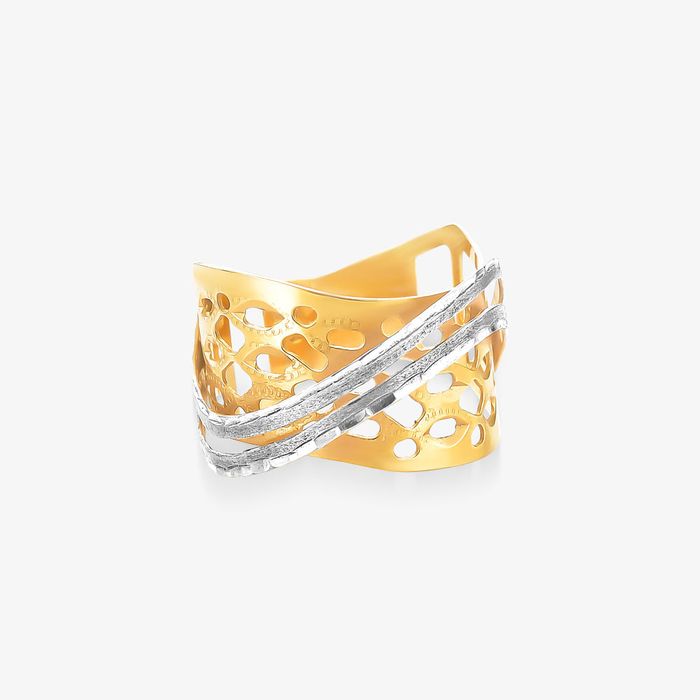 Anel Estamparia Bicolor em Ouro 18K