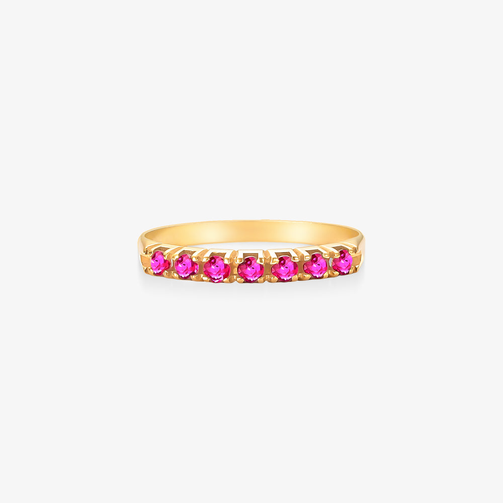 Anel Meia Aliança com 7 Rubis Naturais em Ouro Amarelo 18K