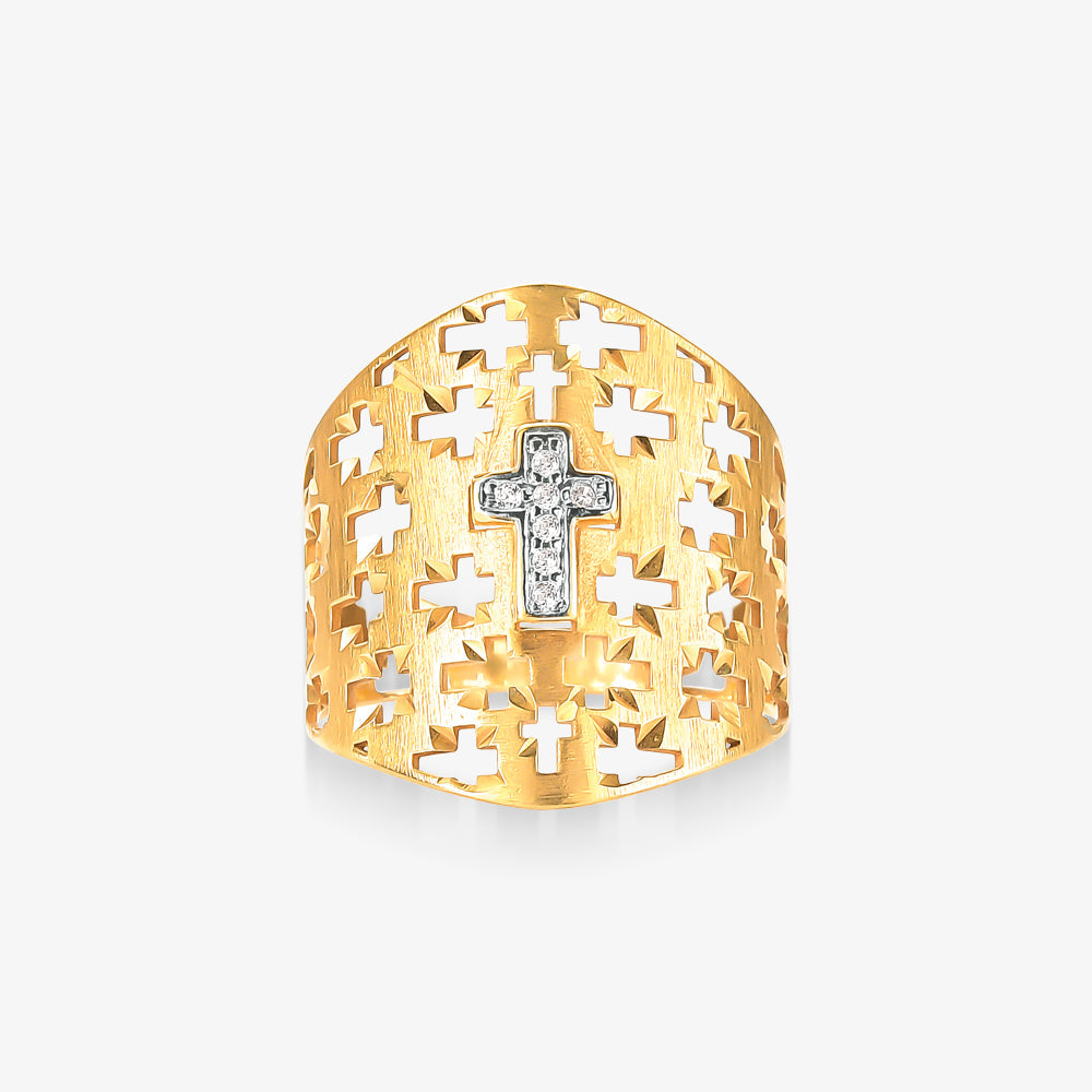 Anel Laser Cruz em Ouro Amarelo 18K