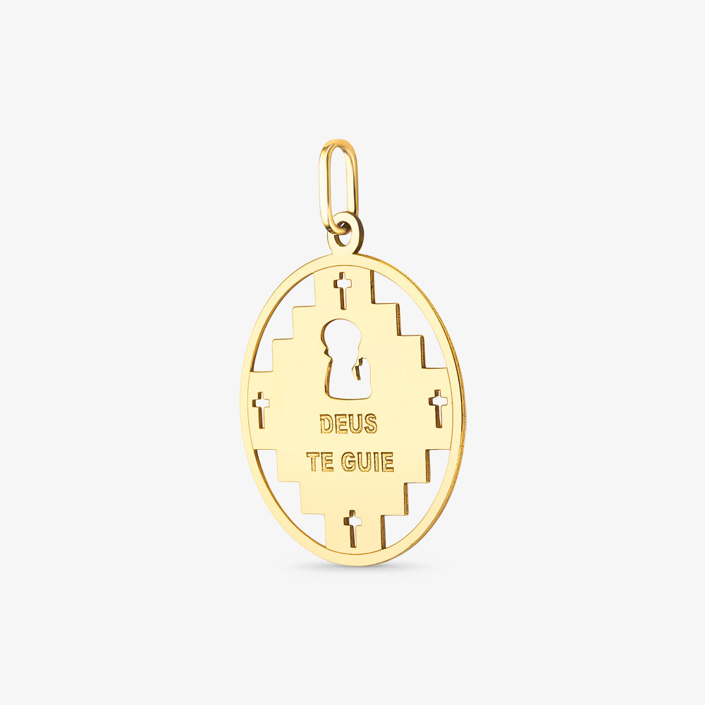 Pingente Vazado Deus Te Guie em Ouro Amarelo 18K
