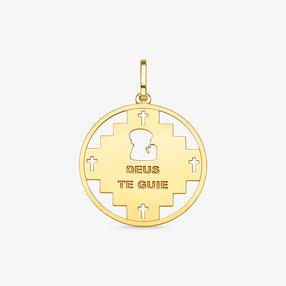 Pingente Vazado Deus Te Guie em Ouro Amarelo 18K