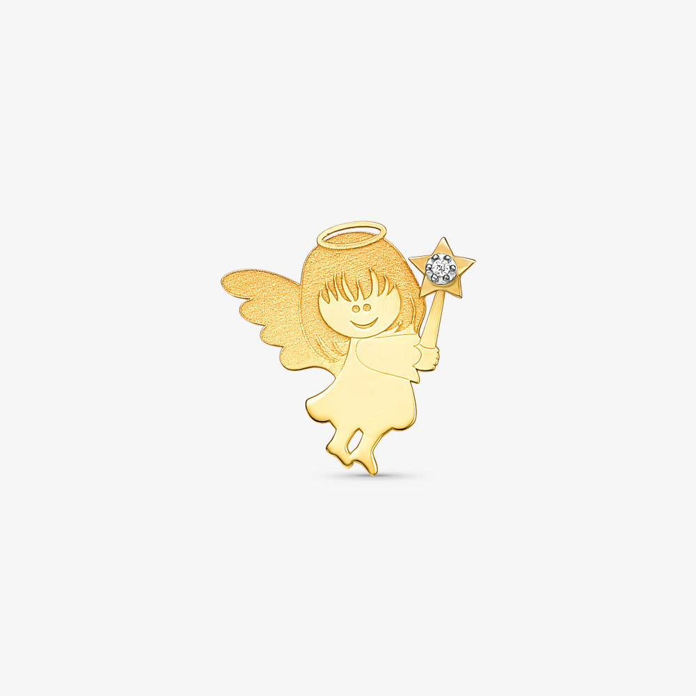 Pingente Anjo com Pedras em Ouro Amarelo 18K