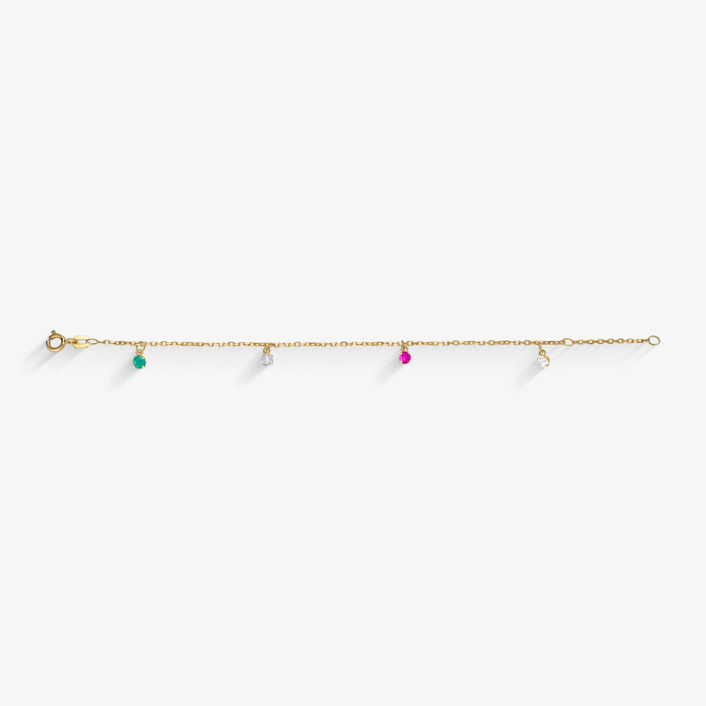 Pulseira Infantil com Zircônias Coloridas em Ouro Amarelo 18K