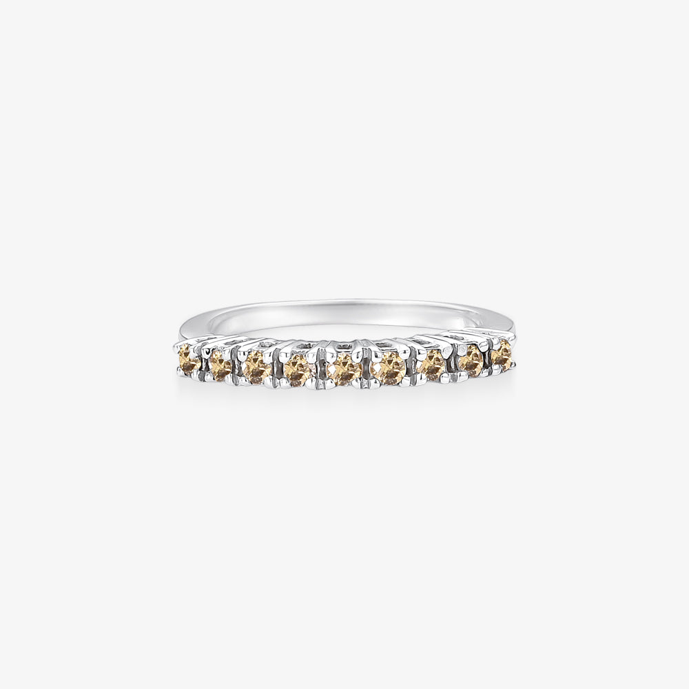 Anel Solara Meia Aliança com Diamantes em Ouro Branco 18