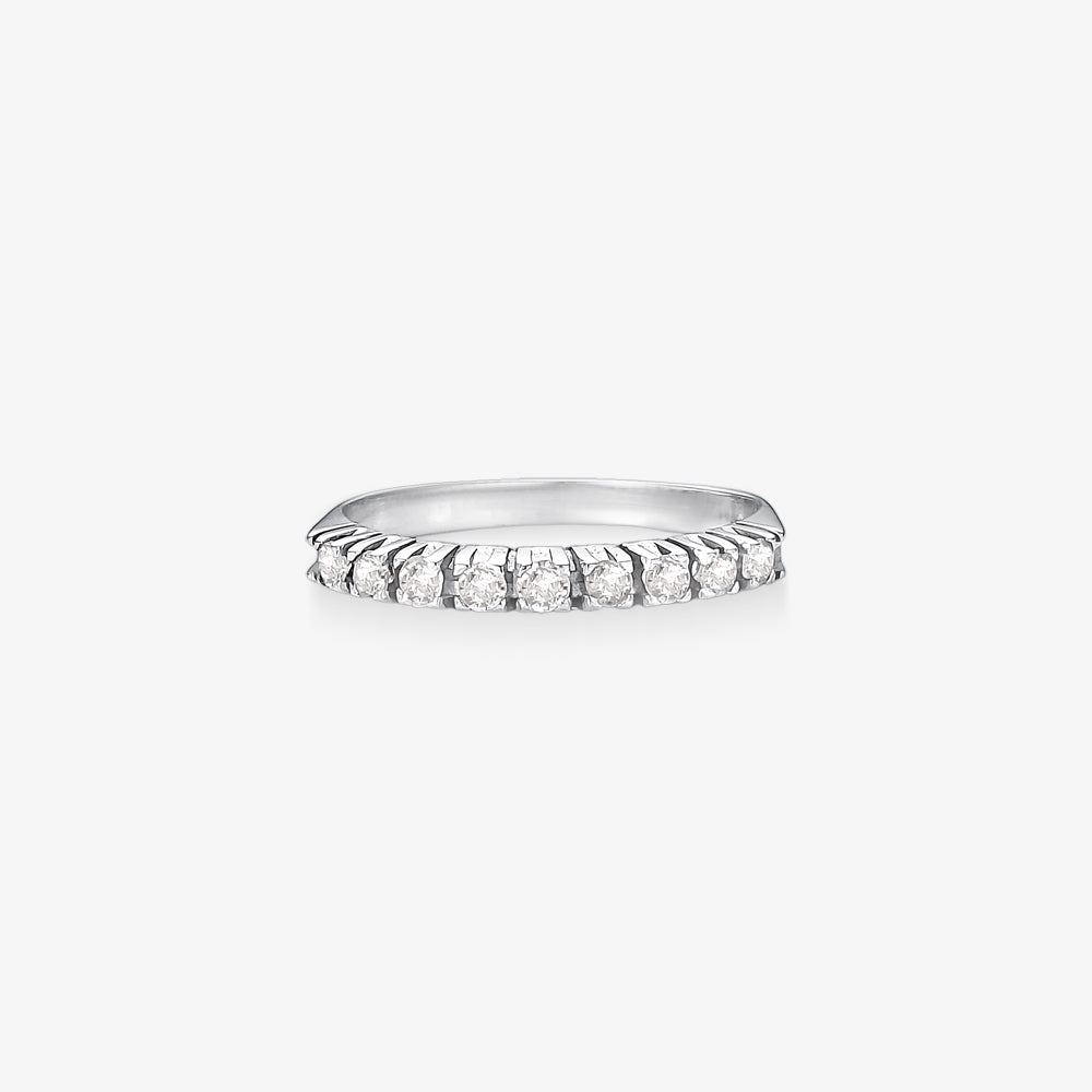 Anel Meia Aliança com Diamantes em Ouro Branco 18K