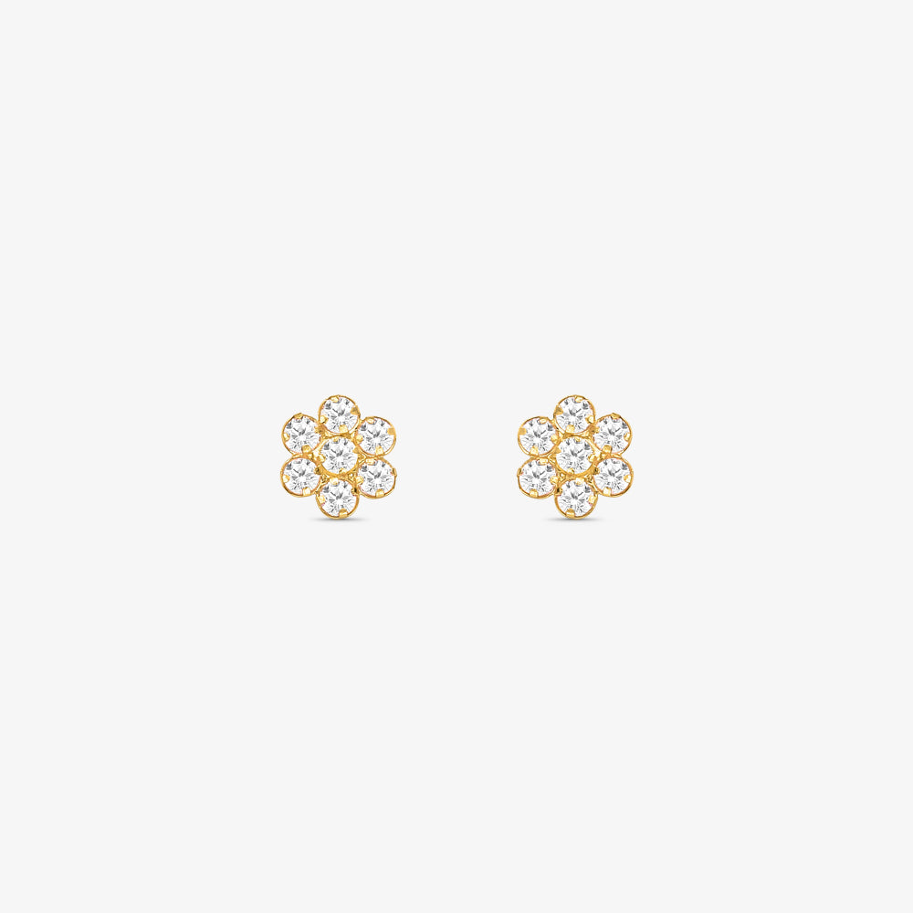 Brinco Flor Baby com Pedras Branca em Ouro Amarelo 18K