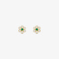 Brinco Flor com Pedras Verde em Ouro Amarelo 18K