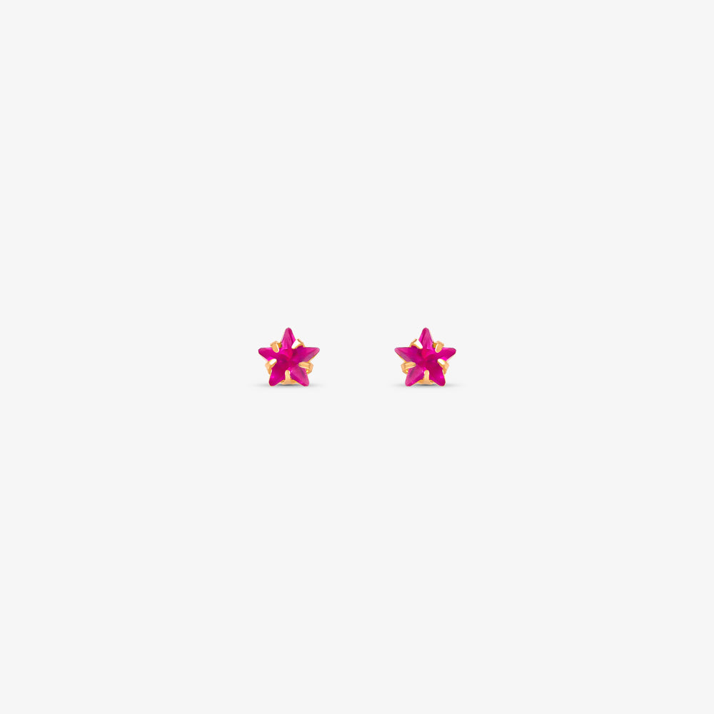 Brinco Baby Estrela com Pedra Rosa Pink em Ouro Amarelo 18K