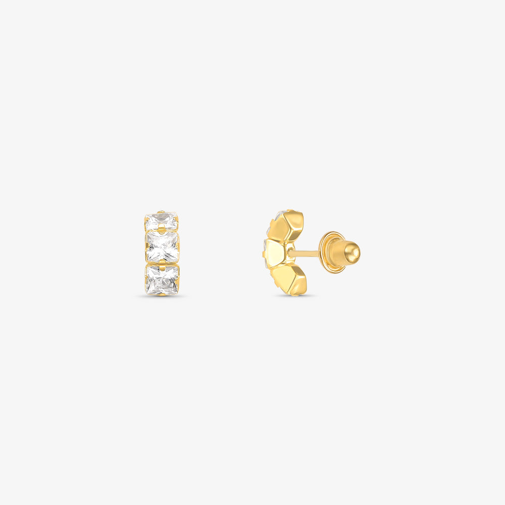 Brinco Meia Argola com Pedras em Ouro Amarelo 18K