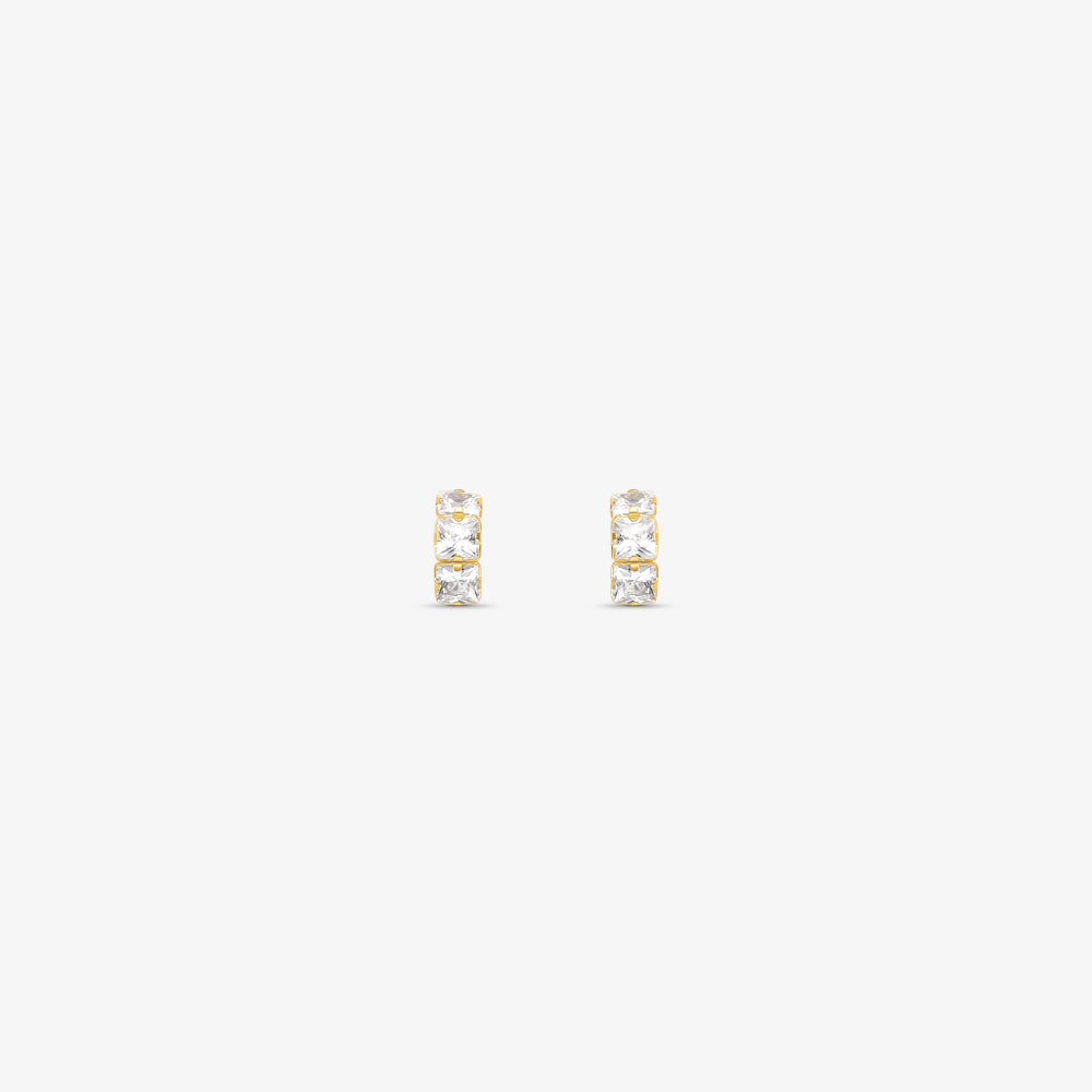 Brinco Meia Argola com Pedras em Ouro Amarelo 18K