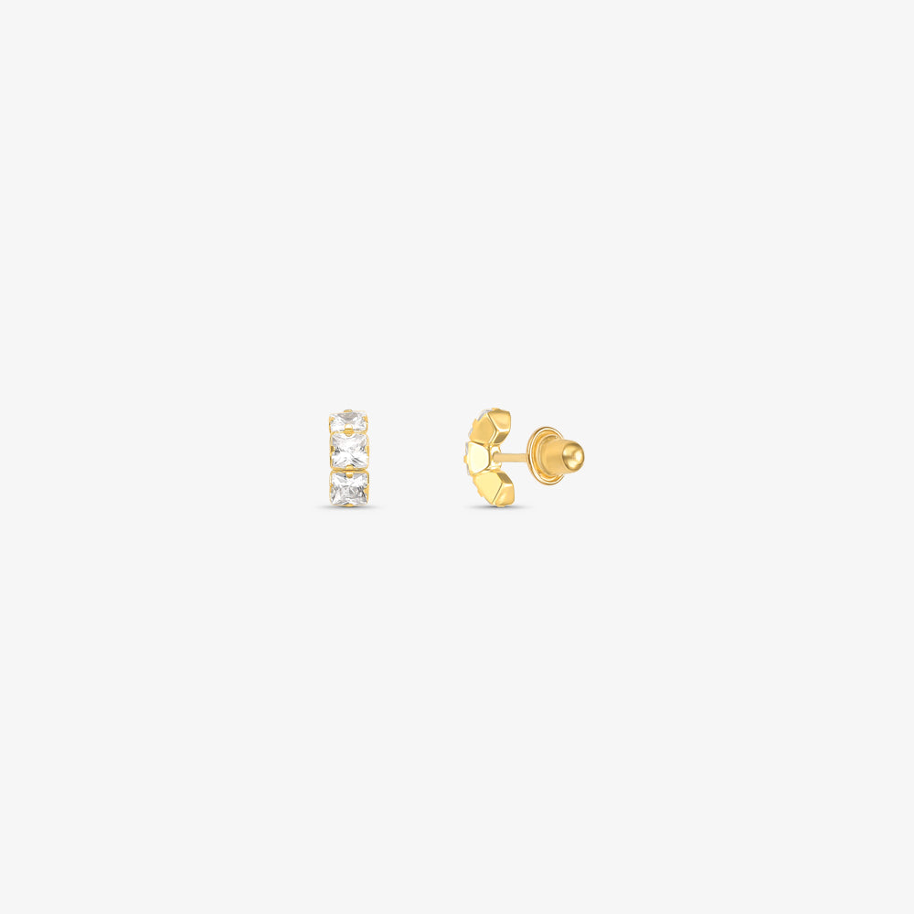 Brinco Meia Argola com Pedras em Ouro Amarelo 18K