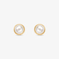 Brinco Pérola Natural Roseta Lisa em Ouro Amarelo 18K