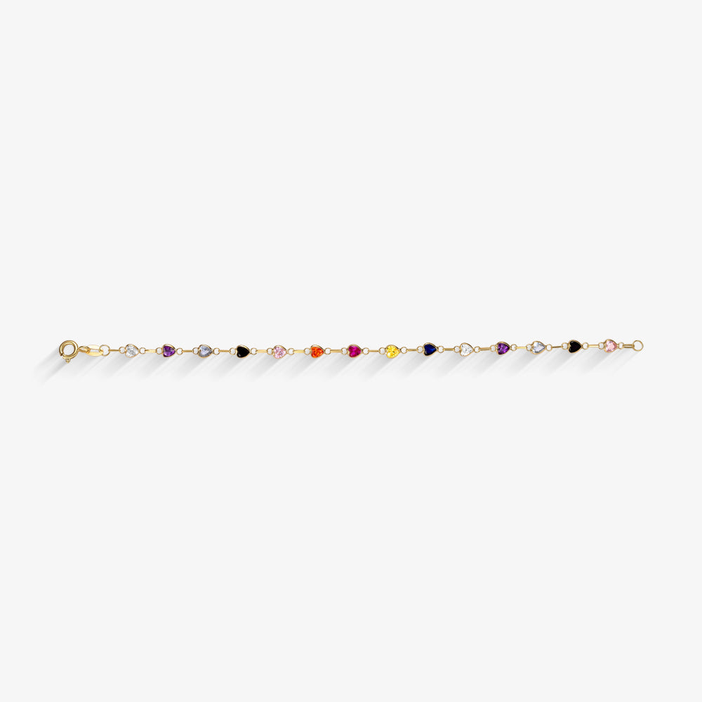 Pulseira Infantil Zirconia coracao Ouro Amarelo 18k