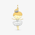 Pingente Bailarina com Coroa Bicolor e Pedras em Ouro 18K