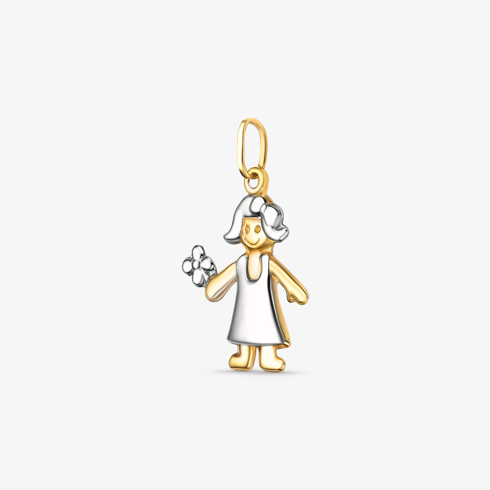 Pingente Menina com Flor em Ouro 18K
