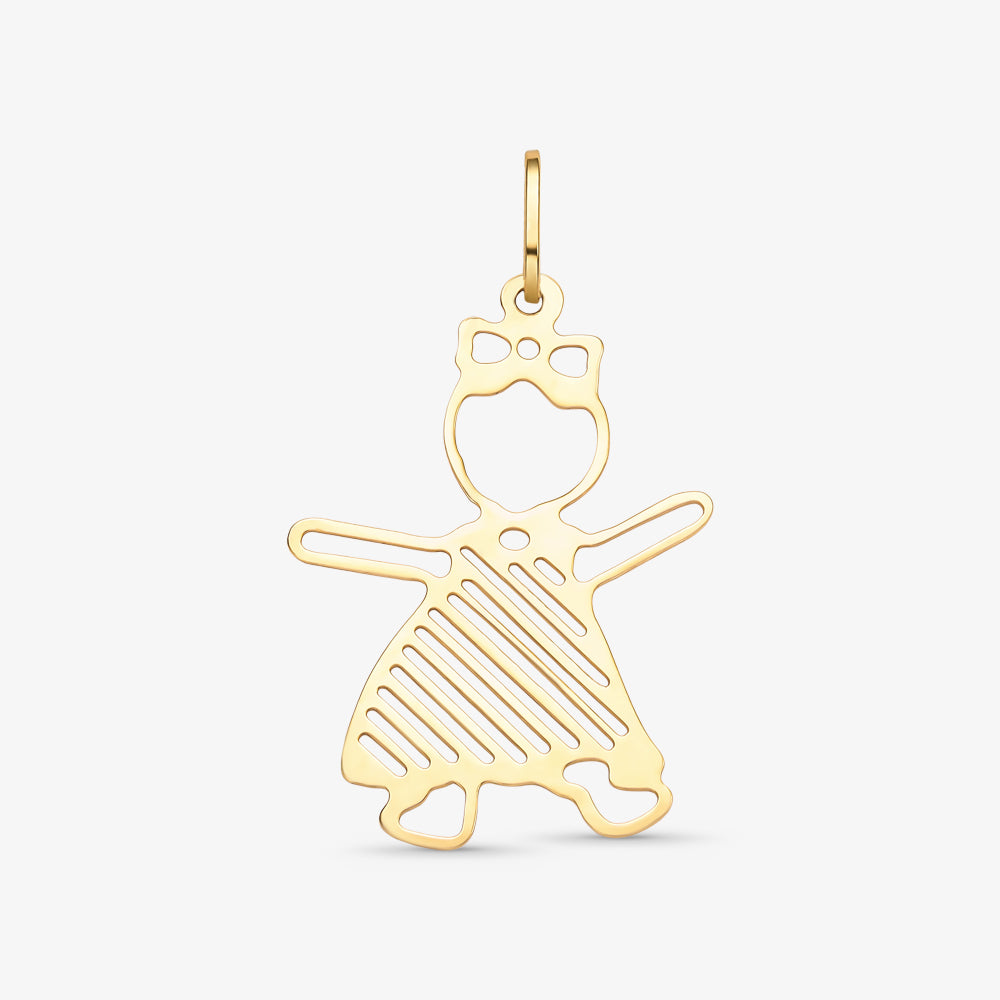 Pingente Menina com Detalhe Laser em Ouro Amarelo 18K