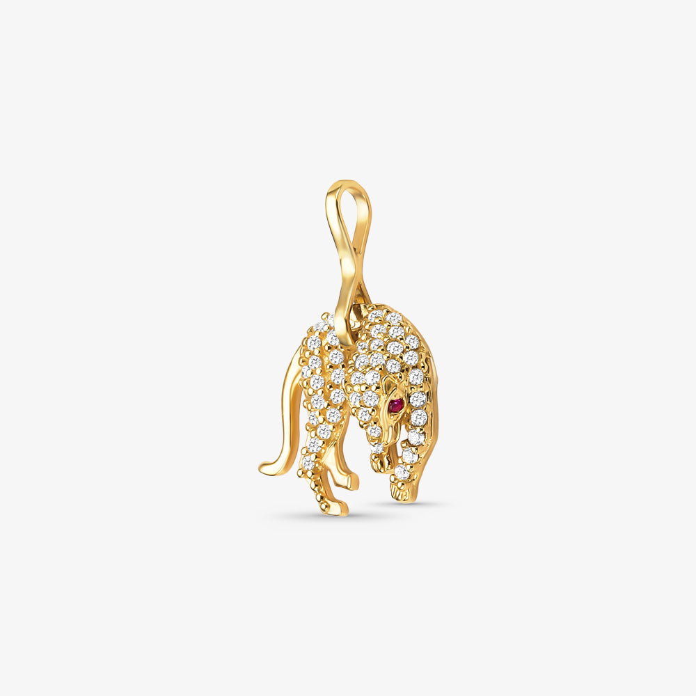 Pingente Pantera com Pedras Branca em Ouro Amarelo 18K