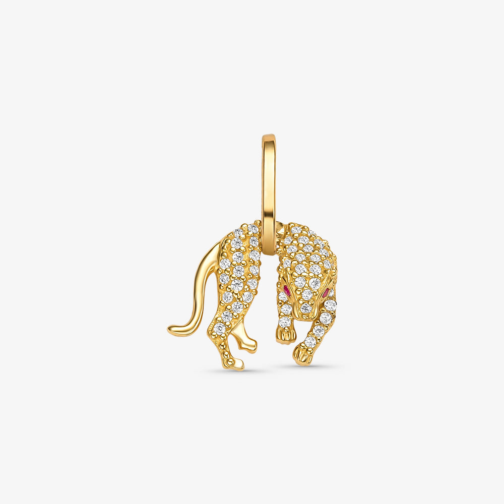 Pingente Pantera com Pedras Branca em Ouro Amarelo 18K