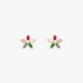 Brinco Flor com Pedras em Ouro Amarelo 18K