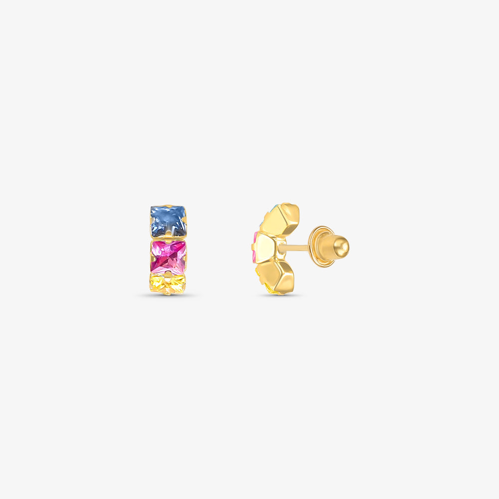 Brinco Carrie com Pedras Coloridas em Ouro Amarelo 18K