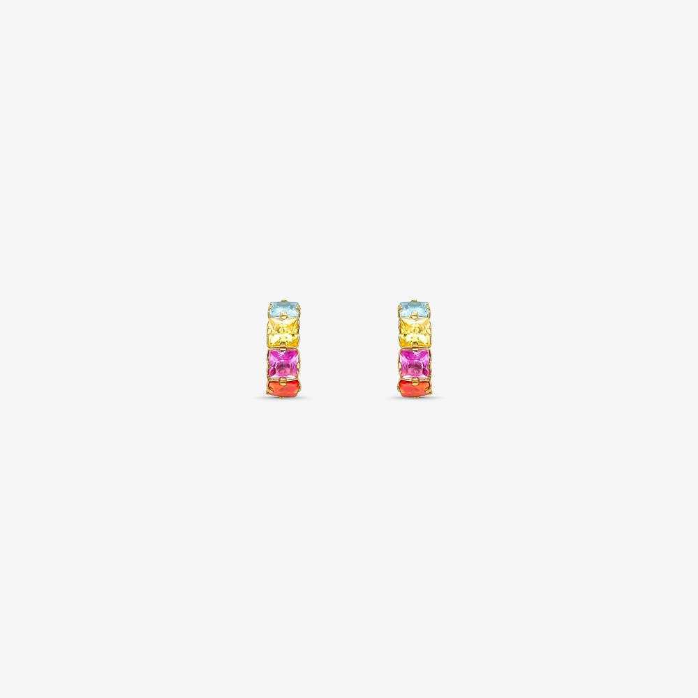 Brinco Carrie com Pedras Colorida em Ouro Amarelo 18K